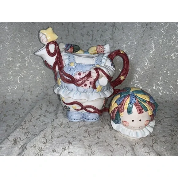 Vtg Teapot Patchwork Angel 1996 Cosmos For H.O.L. 3 Piece Tea For One Tea Pot - Picture 7 of 16